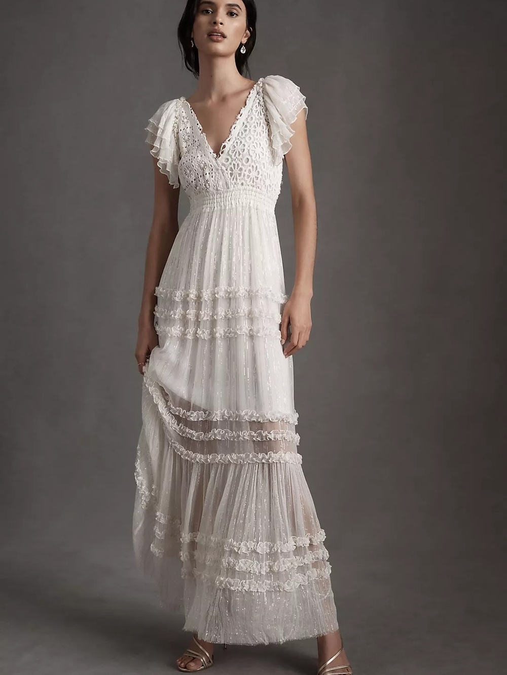 Anthropologie Free People White Lace Tiered Maxi Dress